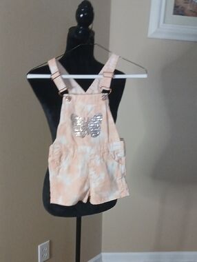 Girls Peach Tie-Dye Overalls with Sequin Butterfly